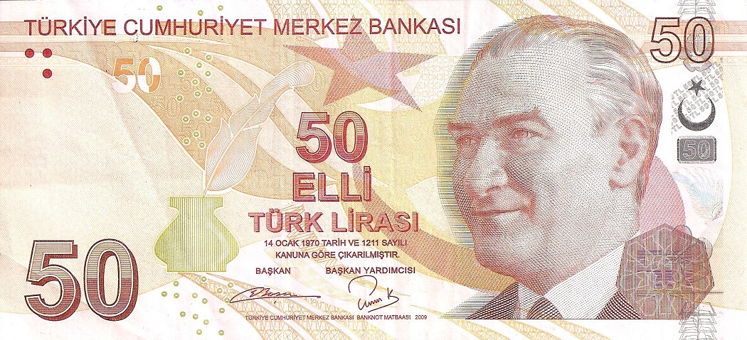 Front of Turkey p225b: 50 Lira from 2009