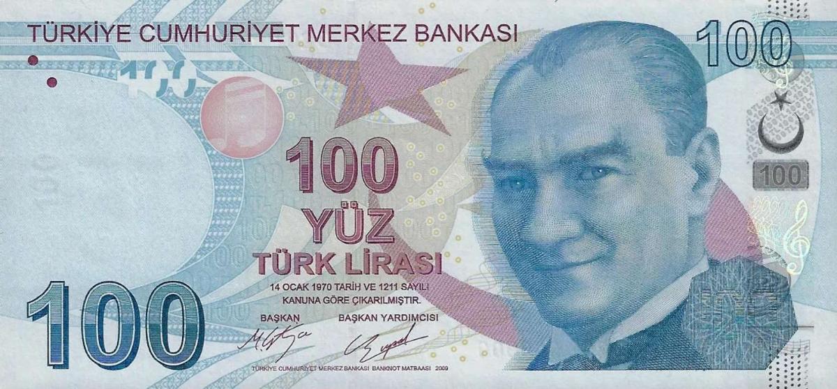 Front of Turkey p226d: 100 Lira from 2009