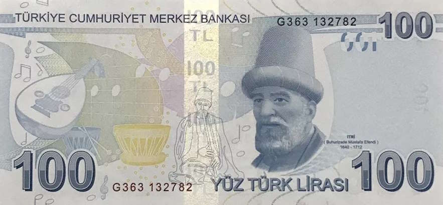 Back of Turkey p226e: 100 Lira from 2009