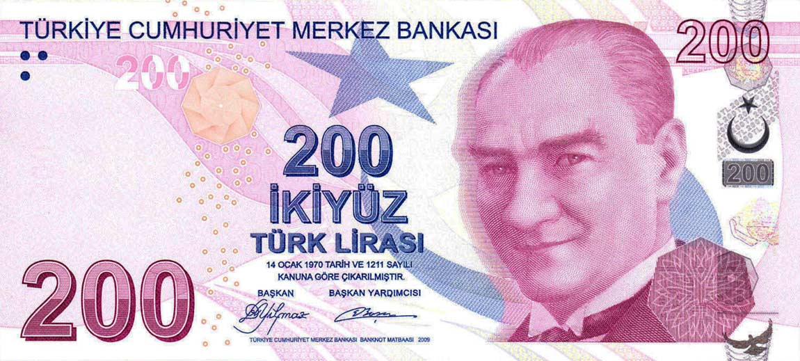 Front of Turkey p227a: 200 Lira from 2009