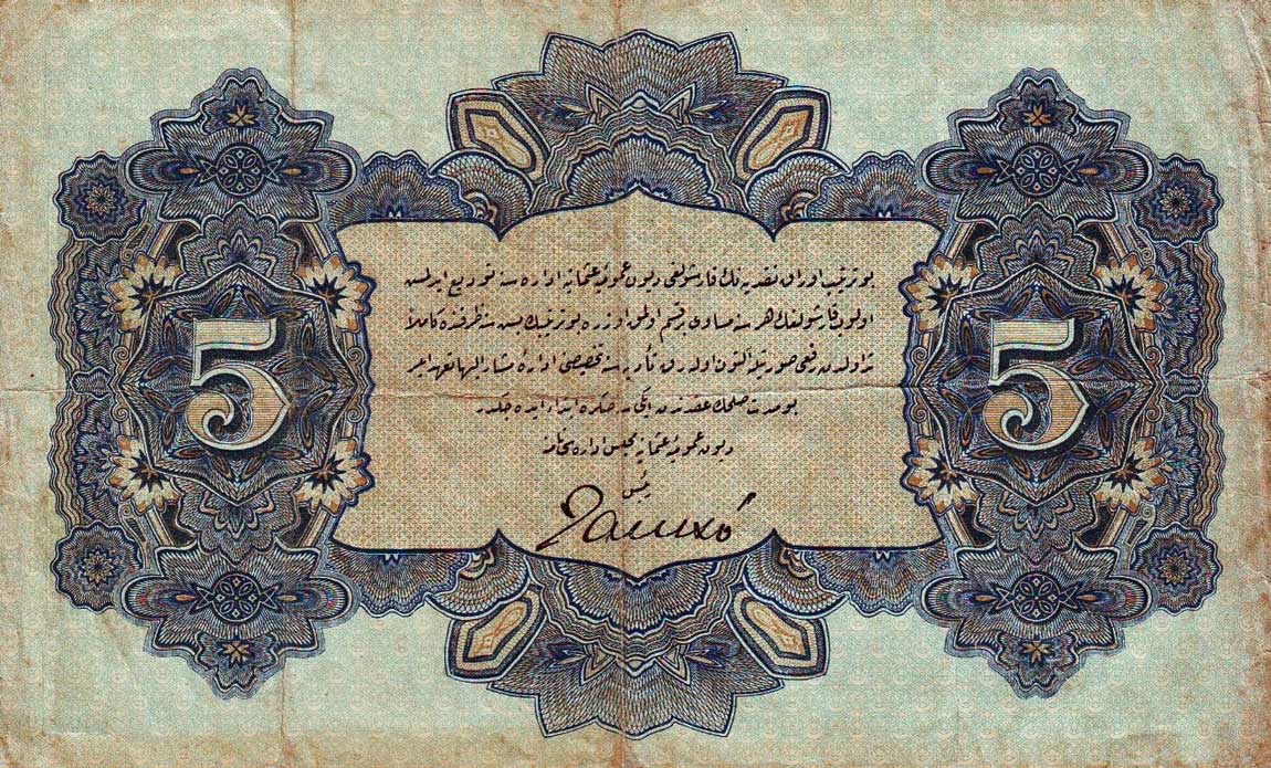 Back of Turkey p91: 5 Livres from 1916