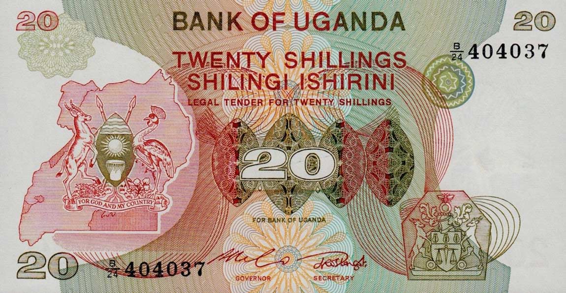 Front of Uganda p17: 20 Shillings from 1982