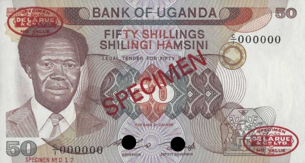Front of Uganda p20s: 50 Shillings from 1985