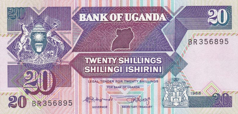 Front of Uganda p29b: 20 Shillings from 1988