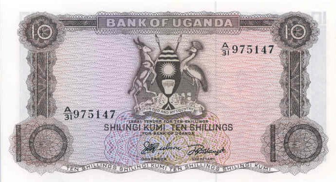 Front of Uganda p2a: 10 Shillings from 1966