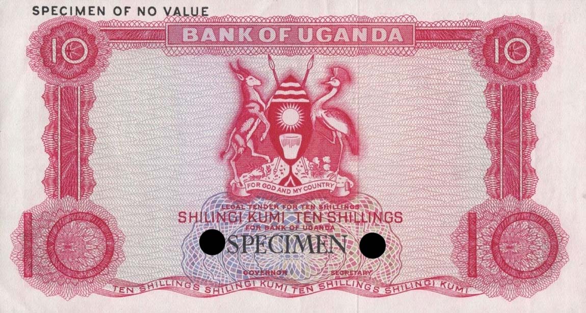 Front of Uganda p2ct: 10 Shillings from 1966