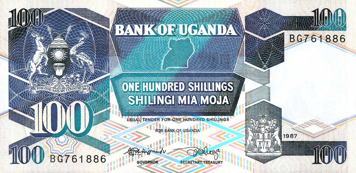 Front of Uganda p31a: 100 Shillings from 1987