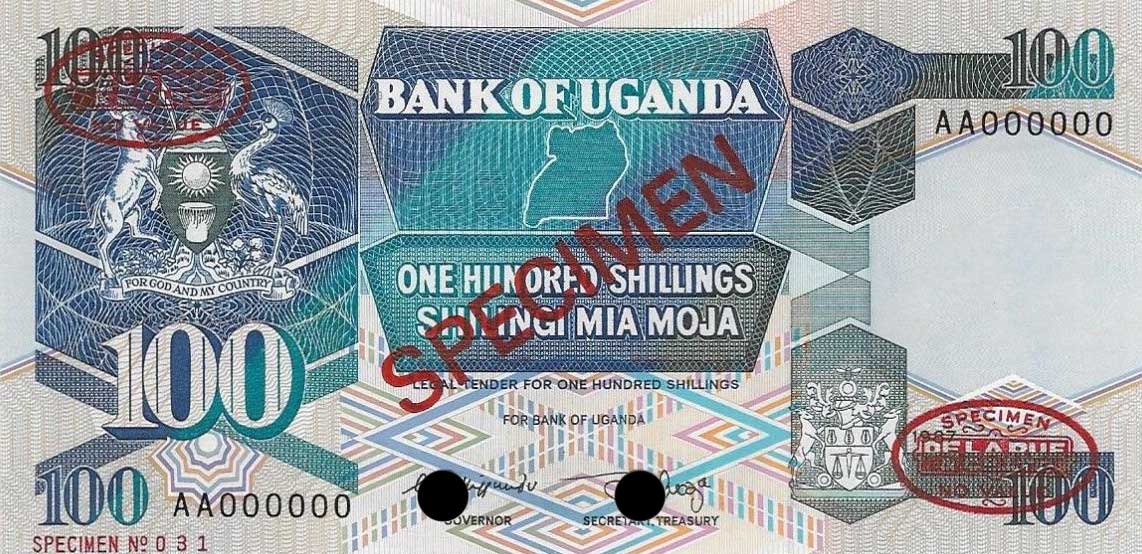 Front of Uganda p31s: 100 Shillings from 1987