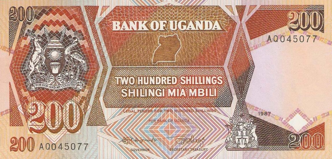 Front of Uganda p32a: 200 Shillings from 1987