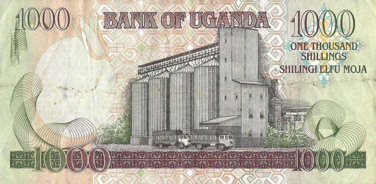 Back of Uganda p36c: 1000 Shillings from 1997