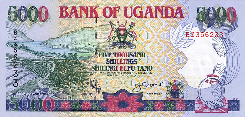 Front of Uganda p37b: 5000 Shillings from 1998