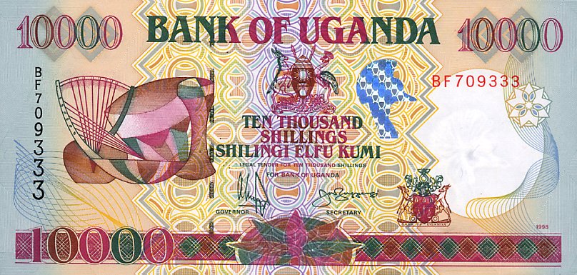 Front of Uganda p38b: 10000 Shillings from 1998