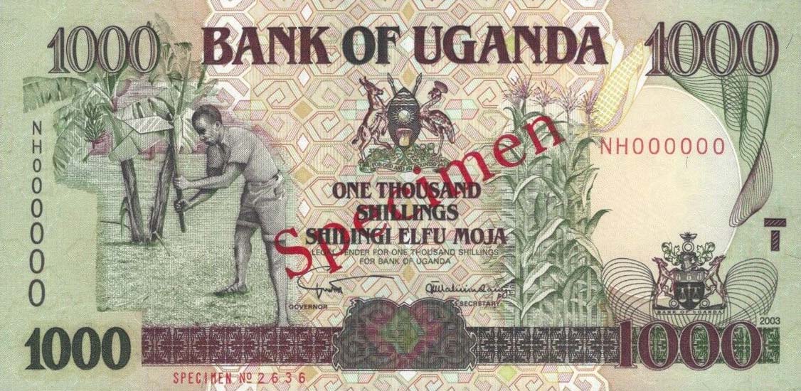 Front of Uganda p39As: 1000 Shillings from 2001