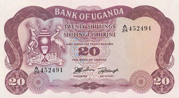 Front of Uganda p3a: 20 Shillings from 1966