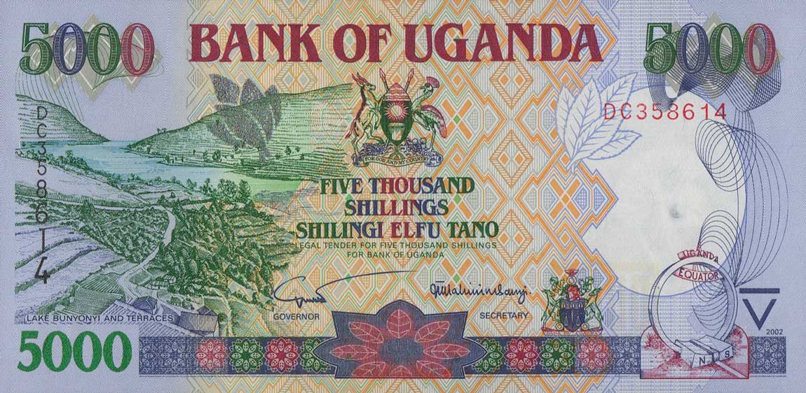 Front of Uganda p40b: 5000 Shillings from 2002