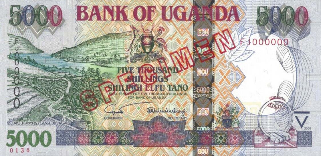Front of Uganda p44s: 5000 Shillings from 2004