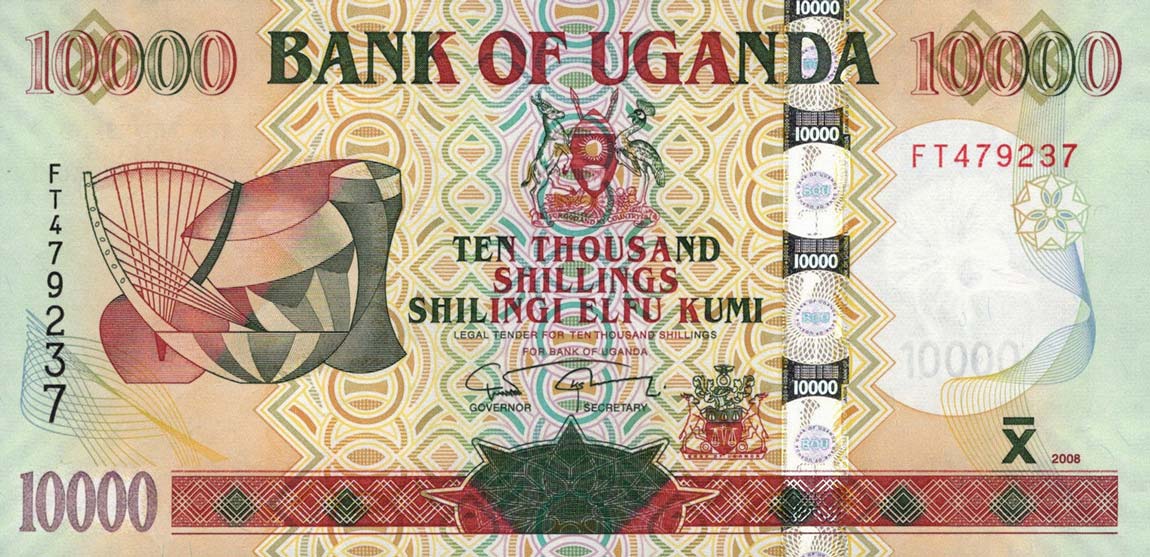 Front of Uganda p45b: 10000 Shillings from 2008