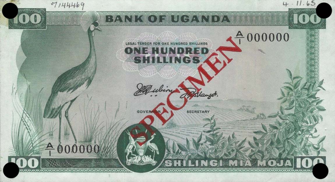 Front of Uganda p4s: 100 Shillings from 1966