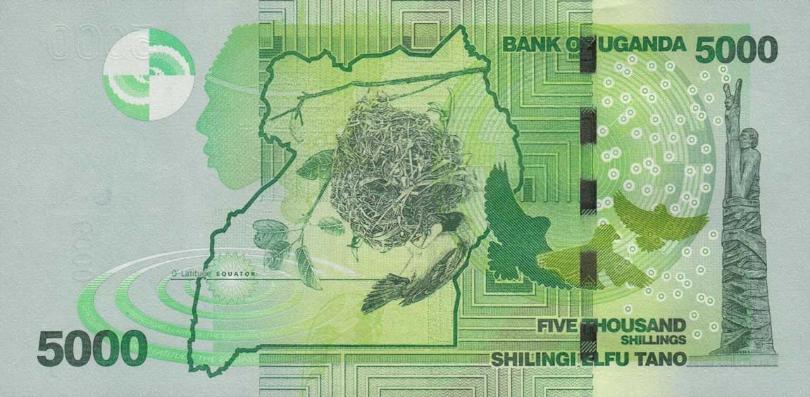 Back of Uganda p51d: 5000 Shillings from 2015