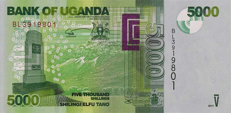 Front of Uganda p51e: 5000 Shillings from 2017