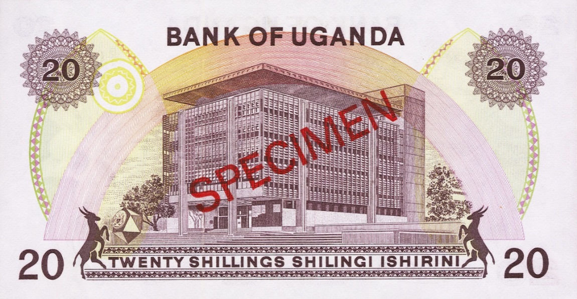 Back of Uganda p7s: 20 Shillings from 1973