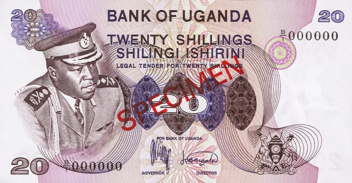 Front of Uganda p7s: 20 Shillings from 1973