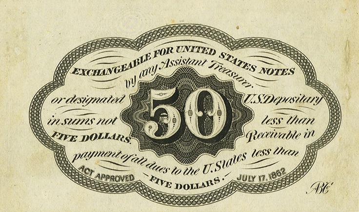 Back of United States p100d: 50 Cents from 1862