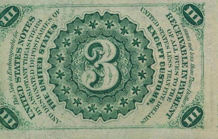 Back of United States p105b: 3 Cents from 1863