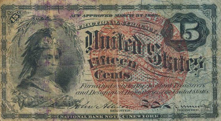 Front of United States p116a: 15 Cents from 1863