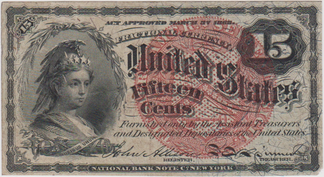 Front of United States p116d: 15 Cents from 1863