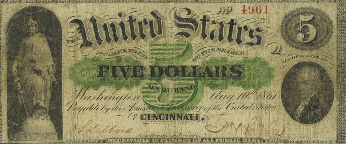 Front of United States p125d: 5 Dollars from 1861