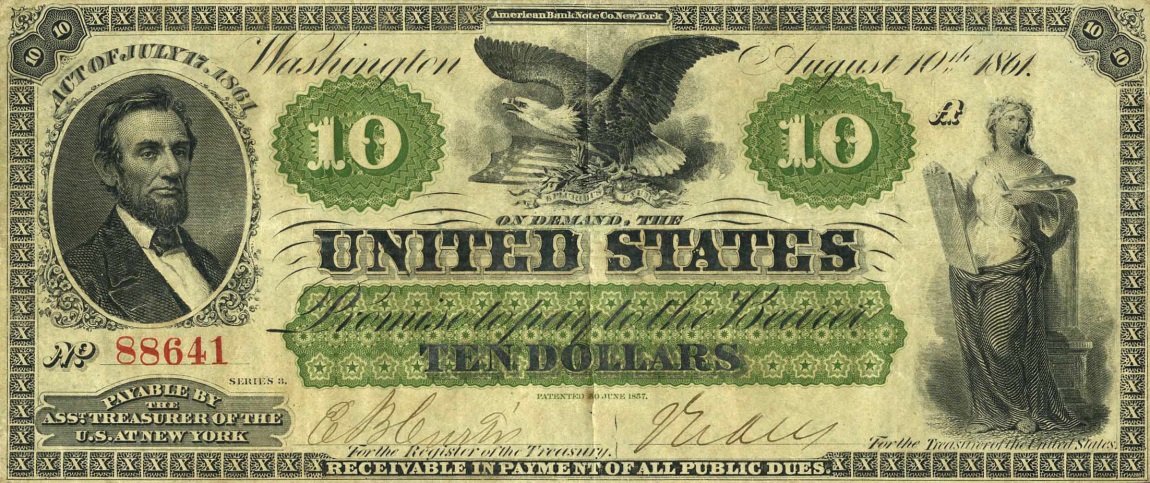 Front of United States p126a: 10 Dollars from 1861