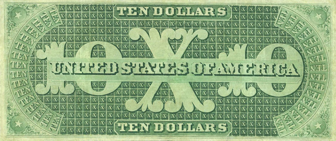 Back of United States p126c: 10 Dollars from 1861