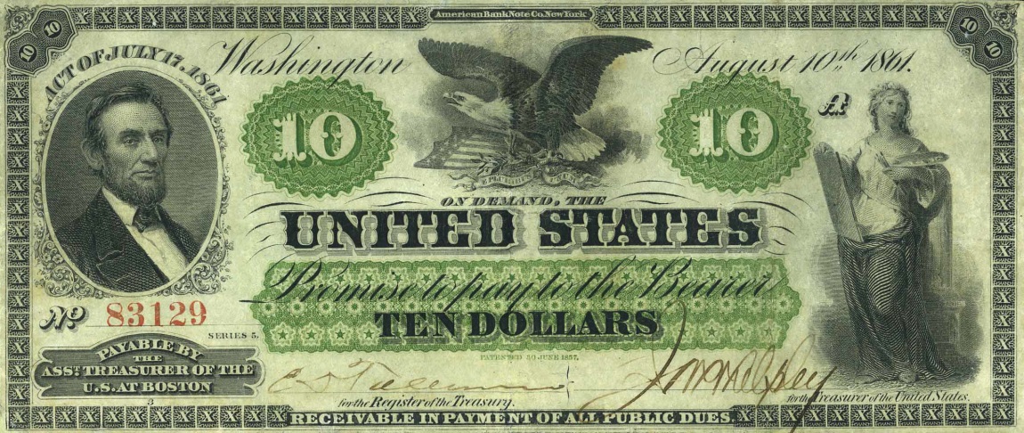 Front of United States p126c: 10 Dollars from 1861
