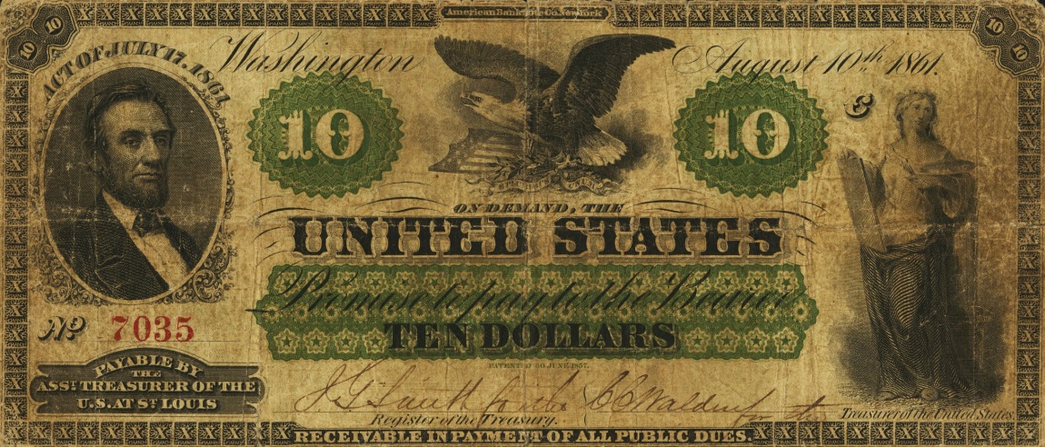 Front of United States p126e: 10 Dollars from 1861
