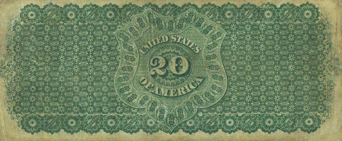 Back of United States p127c: 20 Dollars from 1861