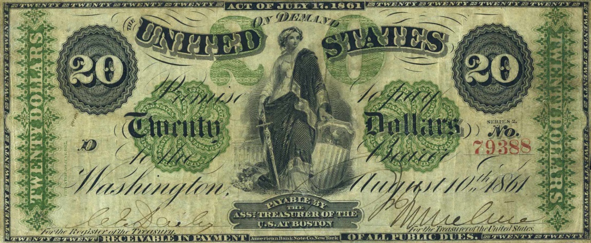 Front of United States p127c: 20 Dollars from 1861