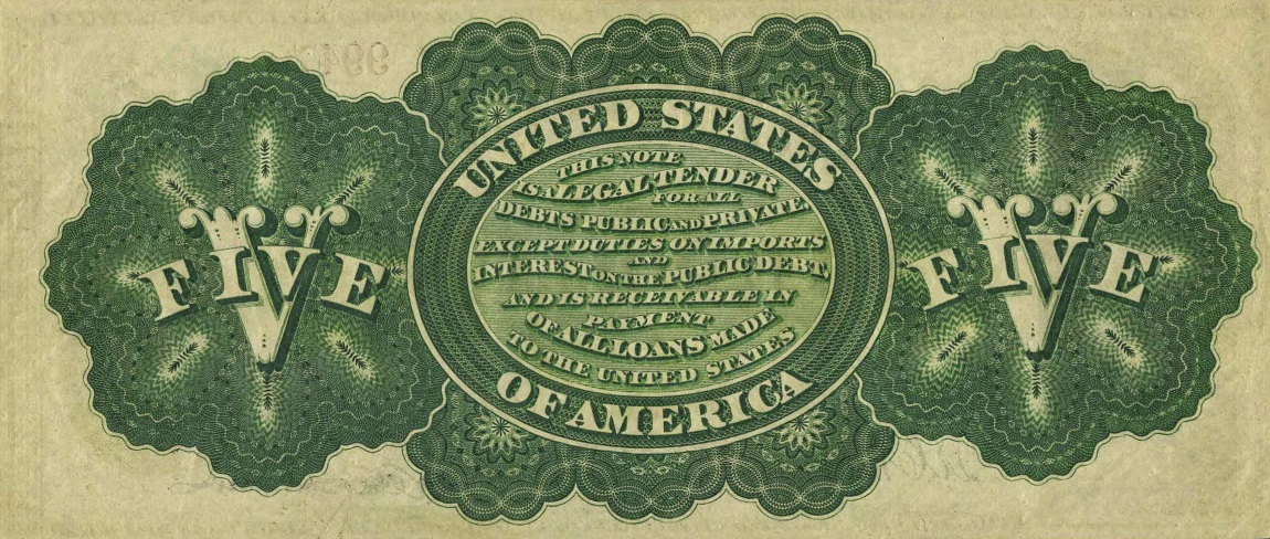 Back of United States p130b: 5 Dollars from 1862