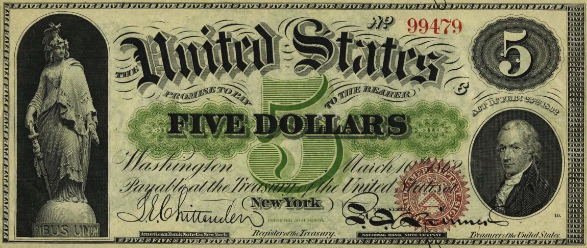 Front of United States p130b: 5 Dollars from 1862