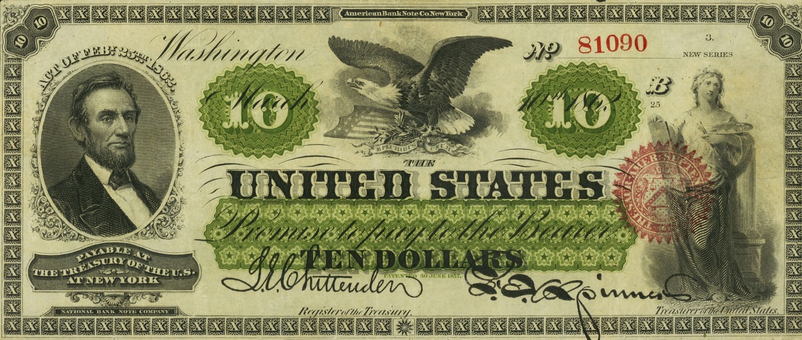 Front of United States p131b: 10 Dollars from 1862