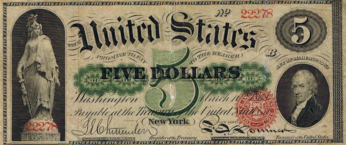 Front of United States p137: 5 Dollars from 1863