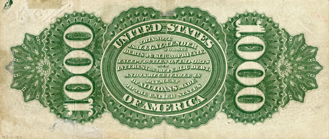 Back of United States p143: 1000 Dollars from 1863