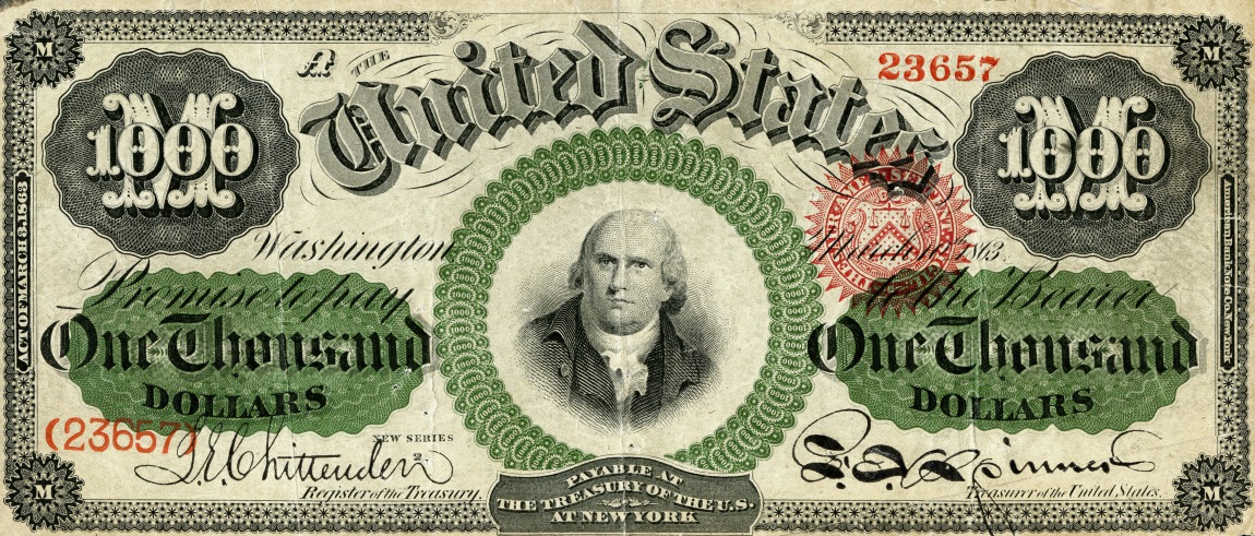 Front of United States p143: 1000 Dollars from 1863