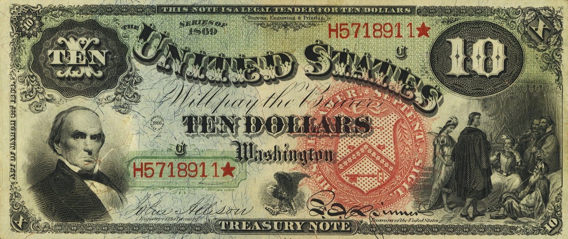 Front of United States p147: 10 Dollars from 1869