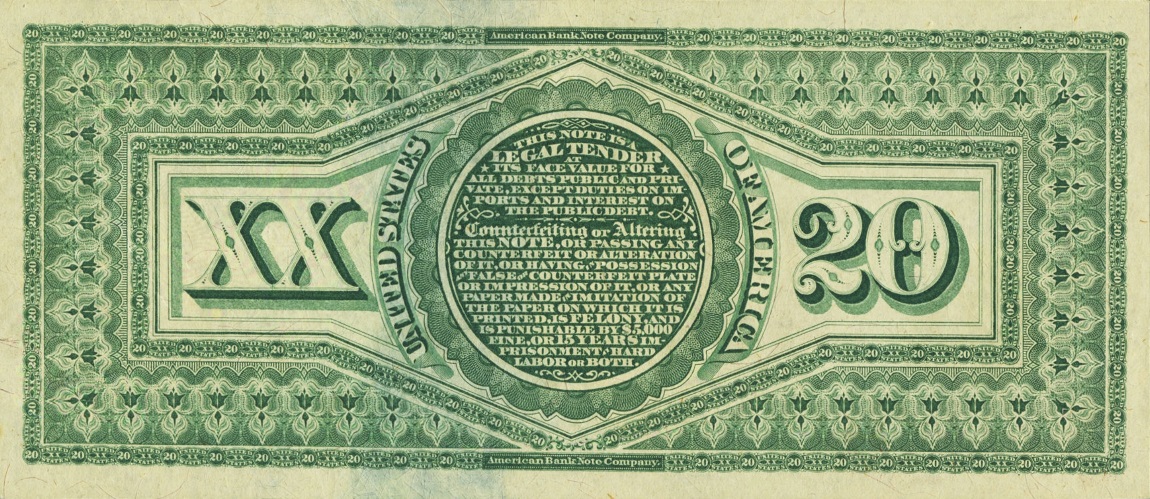 Back of United States p148: 20 Dollars from 1869