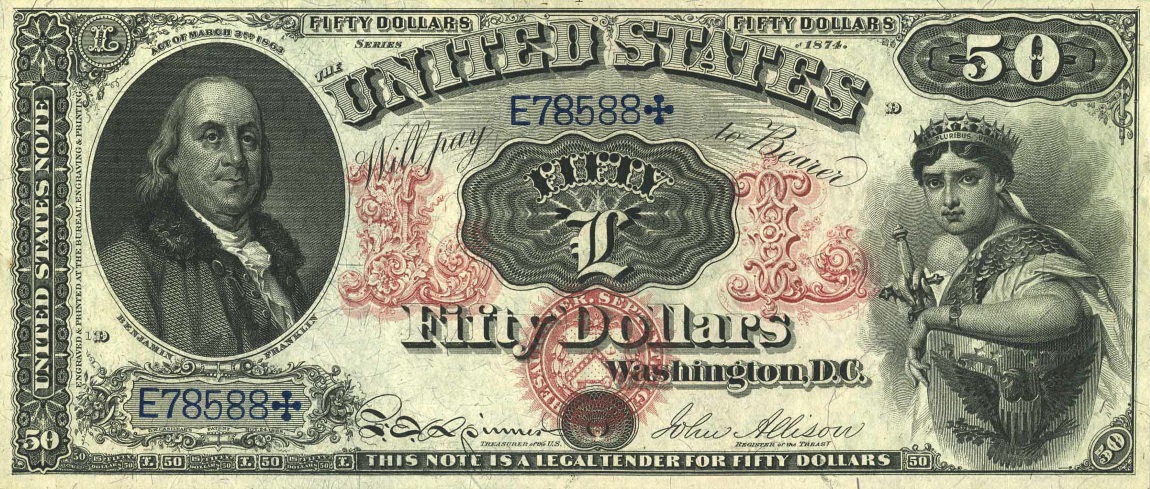 Front of United States p155: 50 Dollars from 1874