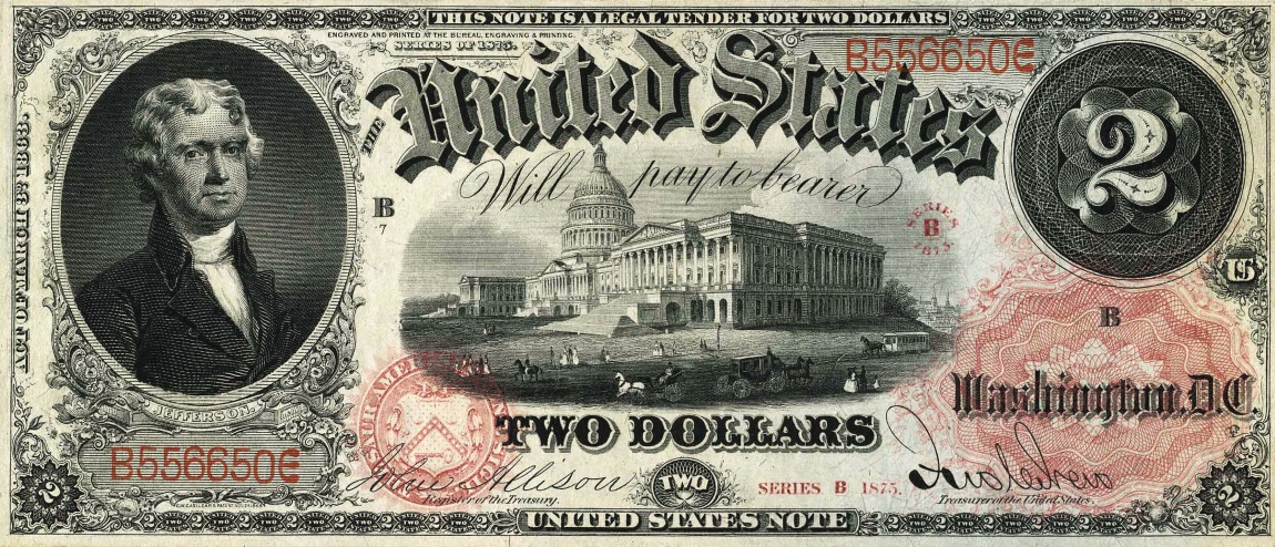 Front of United States p158c: 2 Dollars from 1875