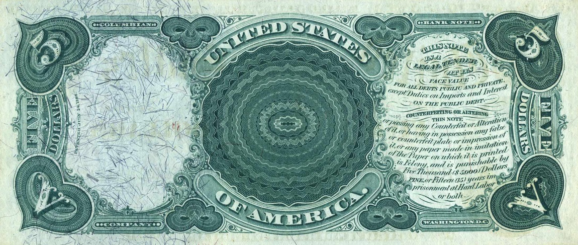 Back of United States p159c: 5 Dollars from 1875