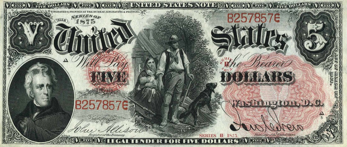 Front of United States p159c: 5 Dollars from 1875