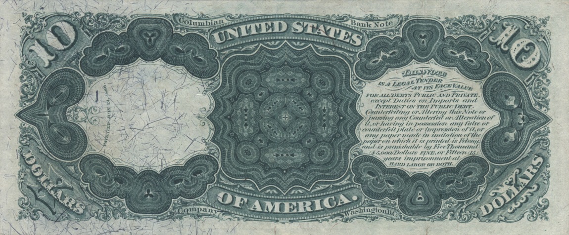 Back of United States p160a: 10 Dollars from 1875